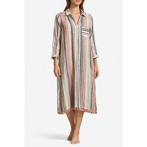 Roller Rabbit Danae Striped Yarn Dye Kurta/Shirt Dress Cotton Fringe Size Medium